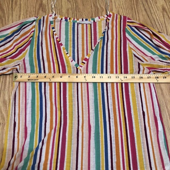zara wb collection rainbow trim sleeve semi sheer material V Neck Size Small S - Picture 5 of 8